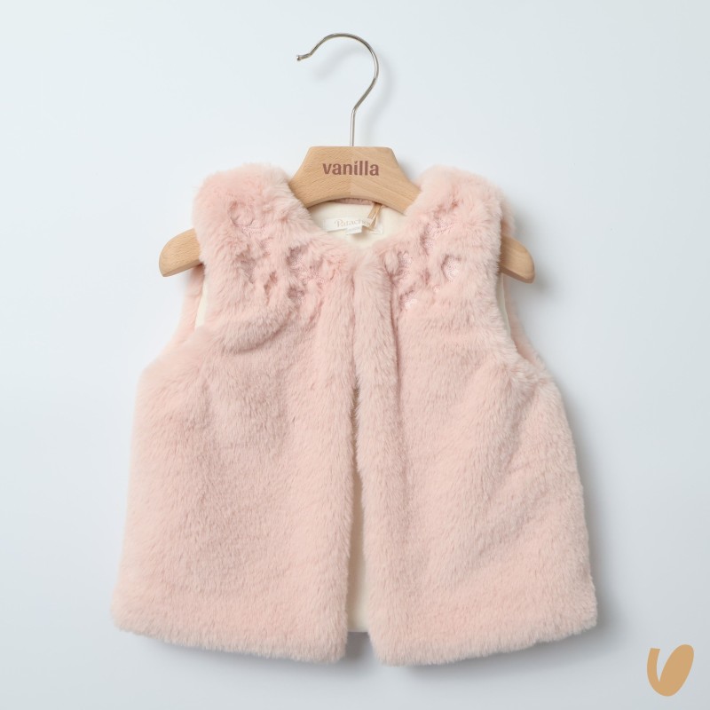 Smanicato in ecopelliccia ricamo fiori Cappotto e Giubbino