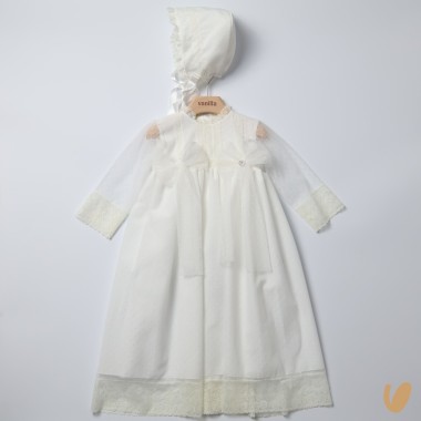 Abito lungo con cuffia battesimale Battesimo