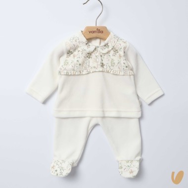 Completo in ciniglia fiorellini Completo e Pagliaccetto