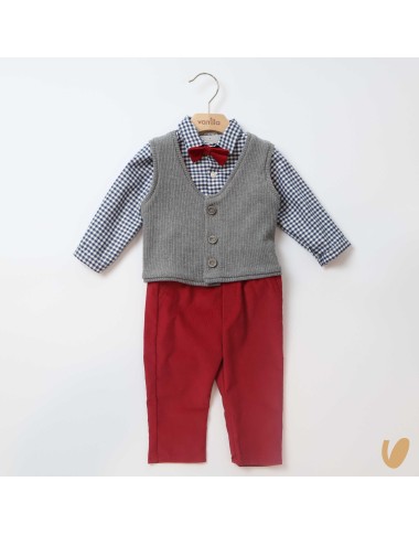 Completo vichy e velluto Neonato