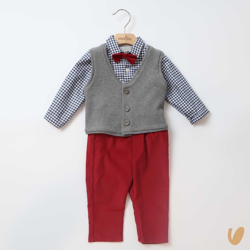 Completo vichy e velluto Neonato