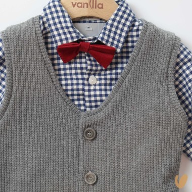 Completo vichy e velluto Neonato