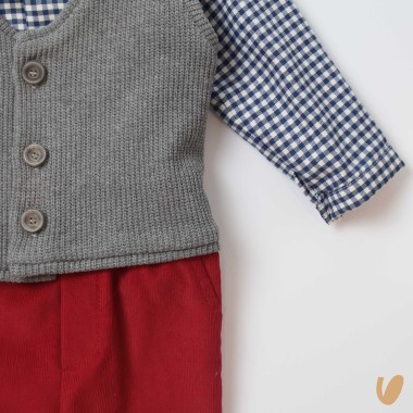 Completo vichy e velluto Neonato