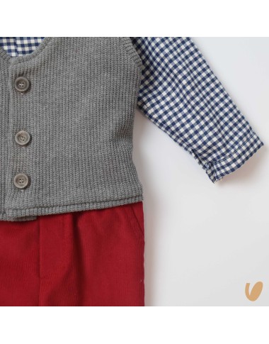 Completo vichy e velluto Neonato