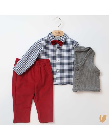 Completo vichy e velluto Neonato