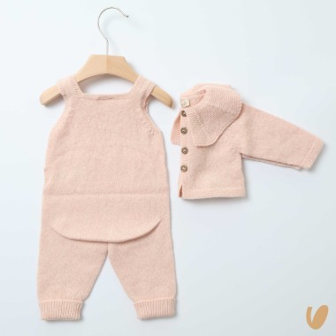 Salopette e cardigan lana merinos Neonata