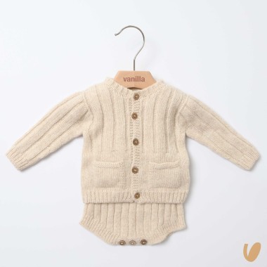 Salopette e cardigan in lana merinos Neonato