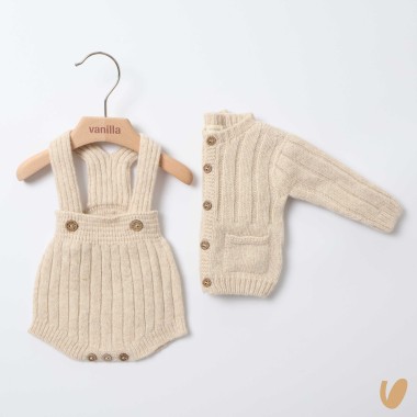 Salopette e cardigan in lana merinos Neonato