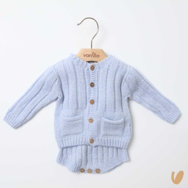 Salopette e cardigan in lana merinos Neonato