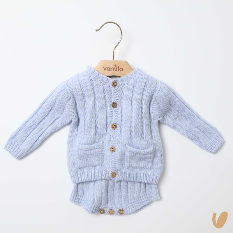Salopette e cardigan in lana merinos Neonato