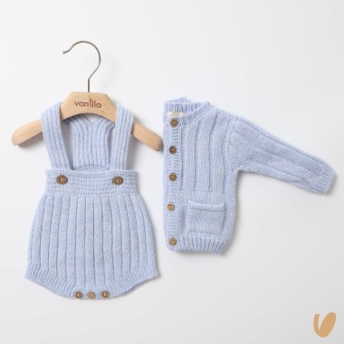 Salopette e cardigan in lana merinos Neonato