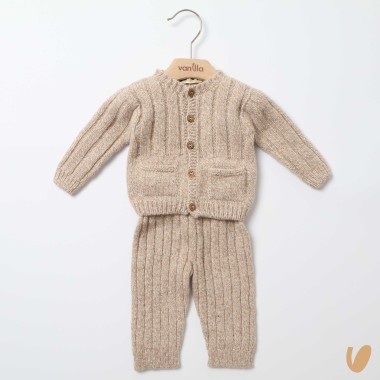 Salopette e cardigan in lana merinos Neonato