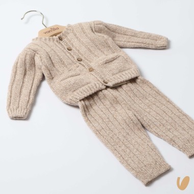 Salopette e cardigan in lana merinos Neonato