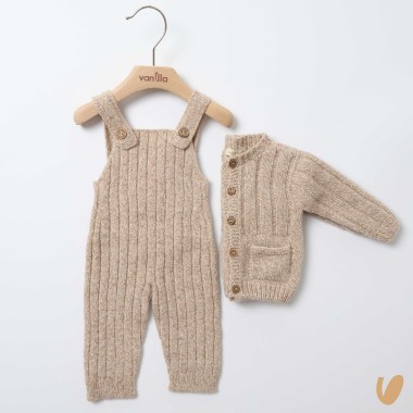 Salopette e cardigan in lana merinos Neonato