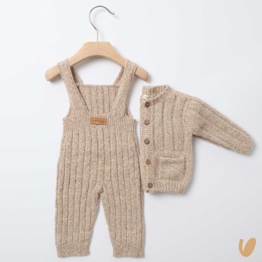 Salopette e cardigan in lana merinos Neonato