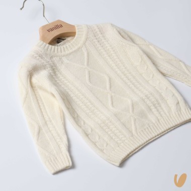 Maglioncino trecce lana e cashmere Neonato