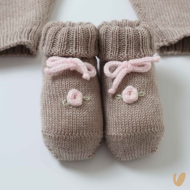 Completo nascita camelie in lana Set Nascita e Uscita Clinica