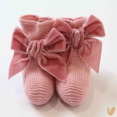 Babbucce con fiocco in velluto Babbucce 0/3 mesi
