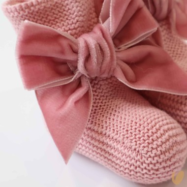Babbucce con fiocco in velluto Babbucce 0/3 mesi