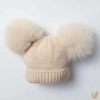 Cappello lana doppio ponpom Cappello e Guanti