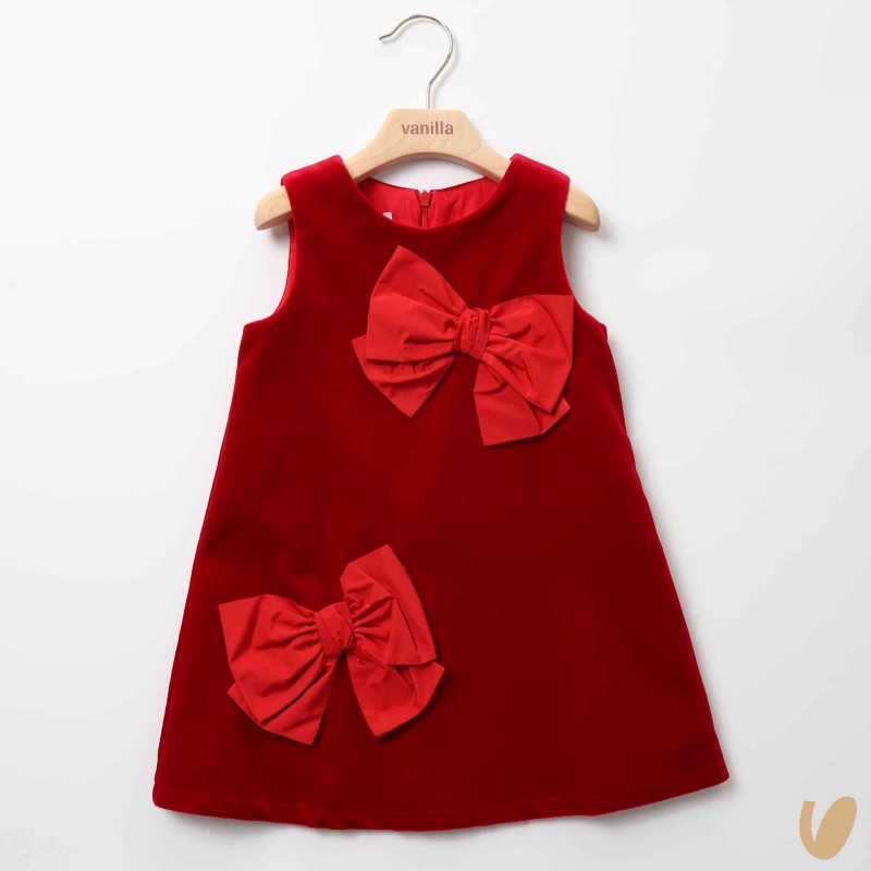 Scamiciato in velluto fiocchi Bimba 2/8 anni