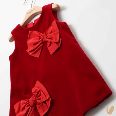 Scamiciato in velluto fiocchi Bimba 2/8 anni