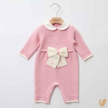 Tutina in lana fiocco e ricami Neonata