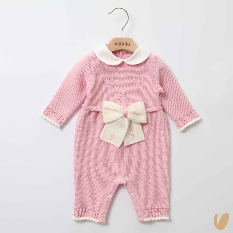 Tutina in lana fiocco e ricami Neonata