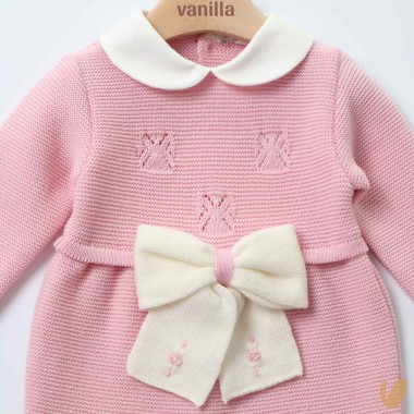 Tutina in lana fiocco e ricami Neonata