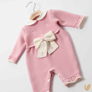 Tutina in lana fiocco e ricami Neonata