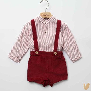 Completo camicia e bermuda con bretelle Neonato 0/36