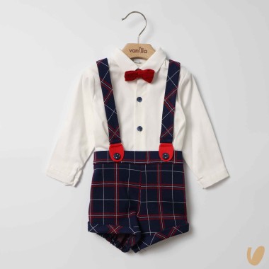 Completo camicia e bermuda con bretelle Neonato