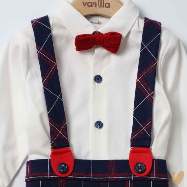 Completo camicia e bermuda con bretelle Neonato