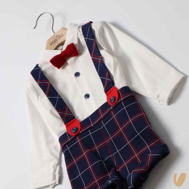 Completo camicia e bermuda con bretelle Neonato
