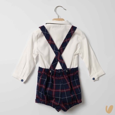 Completo camicia e bermuda con bretelle Neonato