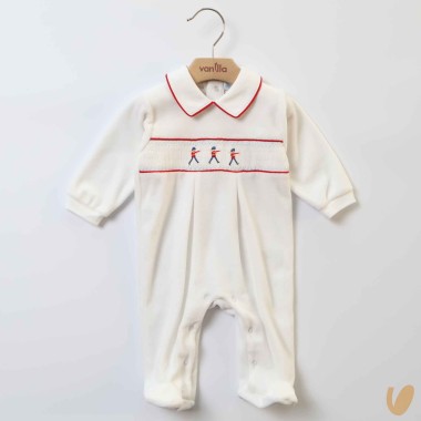 Tutina ciniglia ricamo punto smock Neonato 0/36