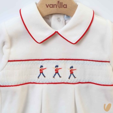 Tutina ciniglia ricamo punto smock Neonato 0/36