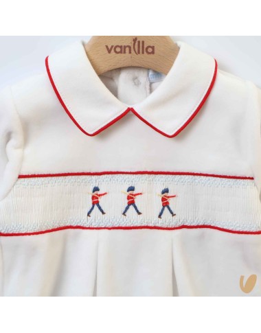 Tutina ciniglia ricamo punto smock Neonato 0/36