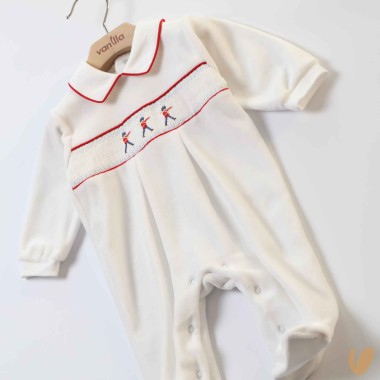 Tutina ciniglia ricamo punto smock Neonato 0/36