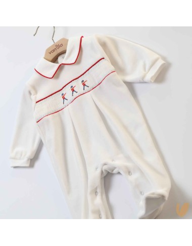 Tutina ciniglia ricamo punto smock Neonato 0/36