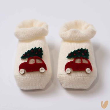 Scarpine auto natale in lana Babbucce 0/3 mesi