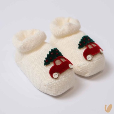 Scarpine auto natale in lana Babbucce 0/3 mesi