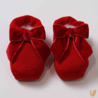 Scarpine lana fiocco in velluto Babbucce 0/3 mesi
