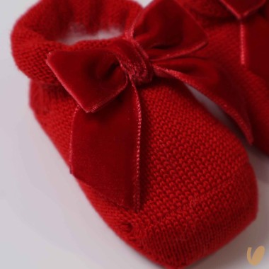 Scarpine lana fiocco in velluto Babbucce 0/3 mesi