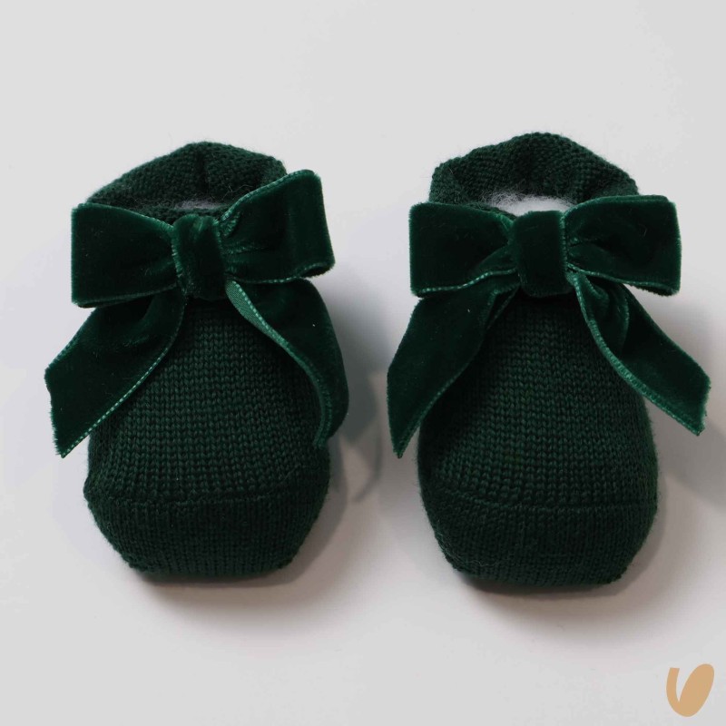 Scarpine lana fiocco in velluto Babbucce 0/3 mesi