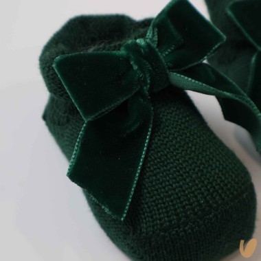 Scarpine lana fiocco in velluto Babbucce 0/3 mesi