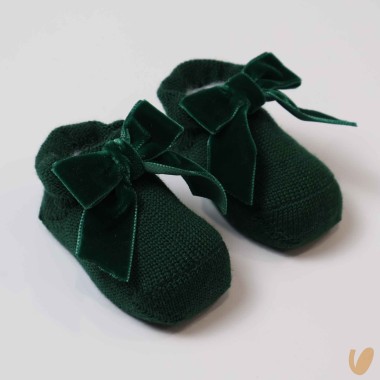 Scarpine lana fiocco in velluto Babbucce 0/3 mesi