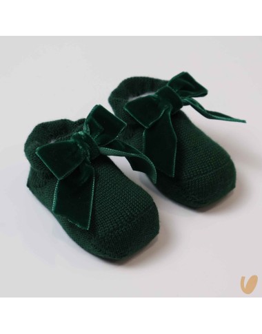 Scarpine lana fiocco in velluto Babbucce 0/3 mesi