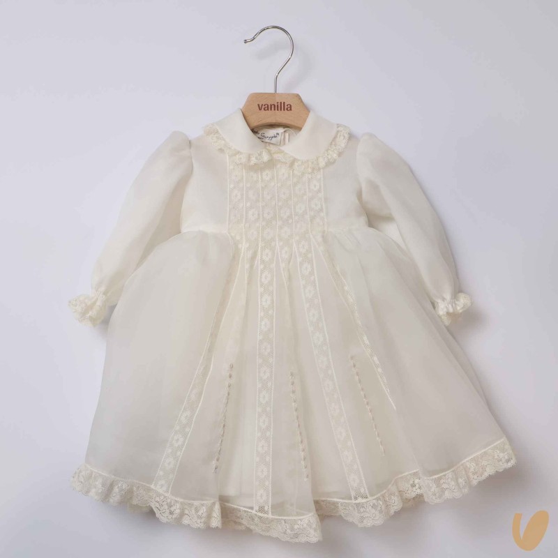 Abito in organza di seta e pizzo Battesimo