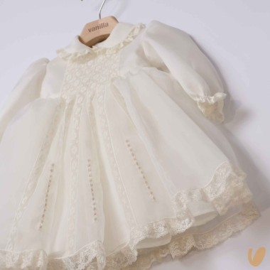 Abito in organza di seta e pizzo Battesimo